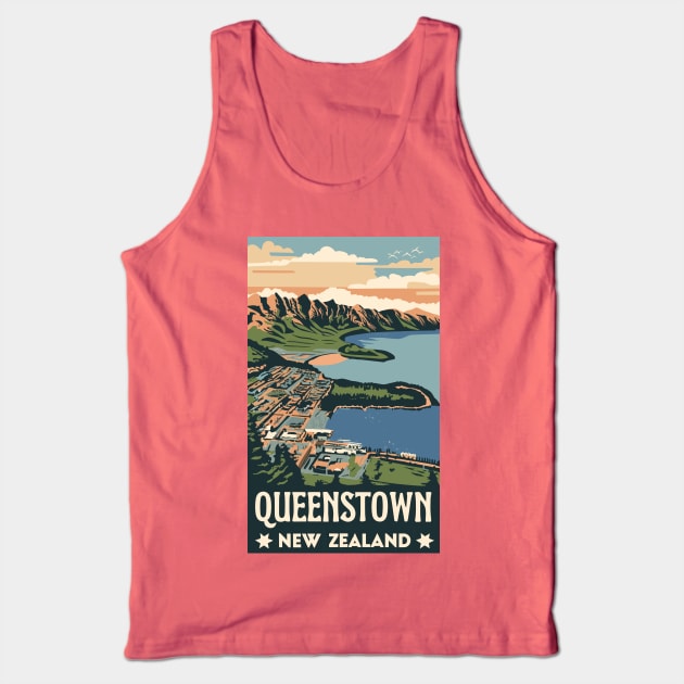 A Vintage Travel Art of Queenstown - New Zealand Tank Top by goodoldvintage
